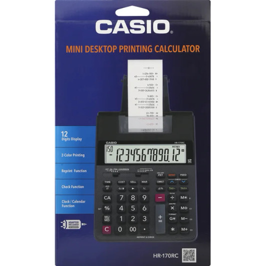 Casio HR-170RC Printing Calculator, 2-Color 12-Digit Display, with power adapter