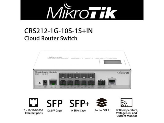 Mikrotik 10 SFP Ports, 1 SFP+ Ports, LCD, 400 MHz CPU 64 MB RAM Cloud Router Switch