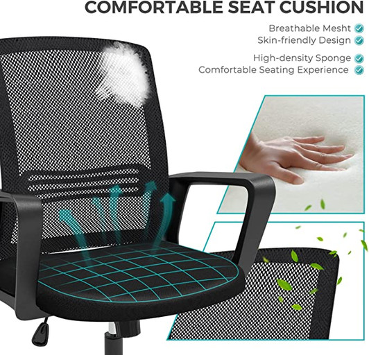 Office Chair, Mesh Ergonomic, Armrest, Rocking Swivel Tilt Function, Metel Wheels frame, Sponge Seat Cushions