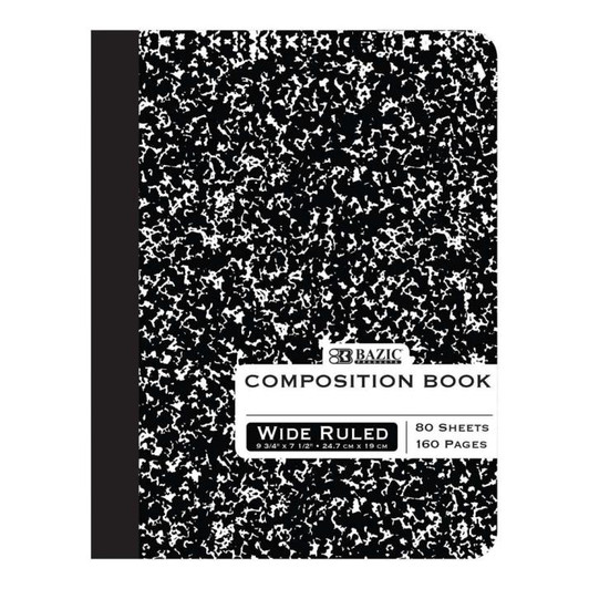 BAZIC Wide Ruled 80 Ct. Black Marble Composition Book
