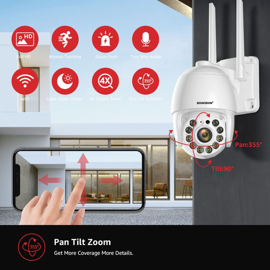 BoaVision Outdoor WIFI PTZ camera with 2 Way talk color night vision and Auto tracking