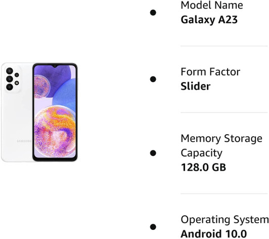 Samsung A23 White 128GB Storage 4G Dual Sim Cellphone