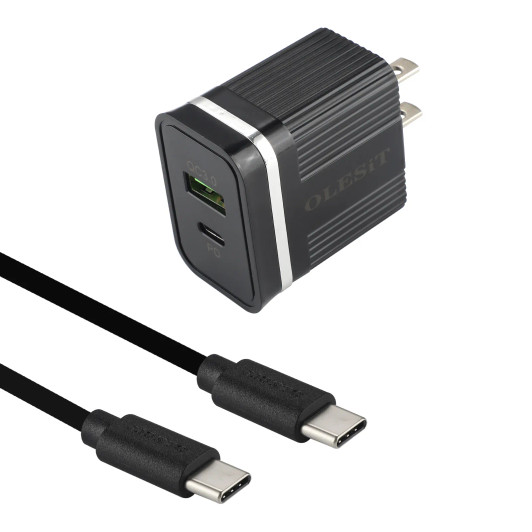 Olesit Black Dual Port Type C & USB A 20W Fast Wall Charger adapter