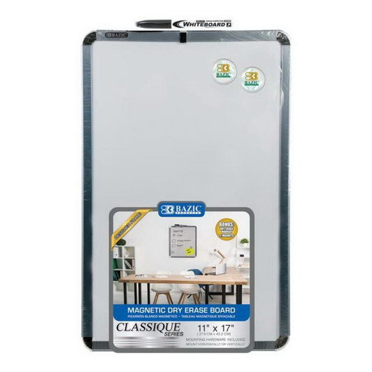 Bazic 6013 Magnetic Dry Erase White Board 11" x 17" with 1 Marker & 2 Magnets