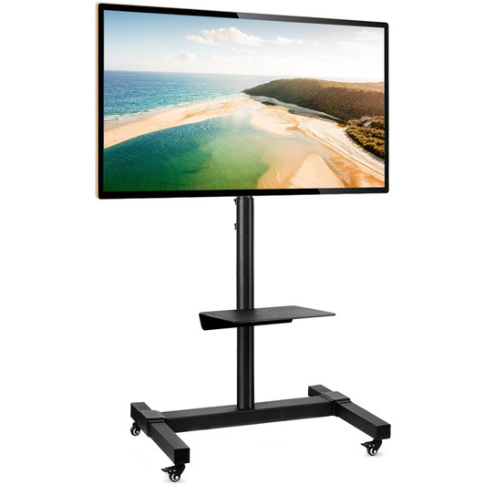 NA Mobile TV Stand with Wheels for 32 to 70 Inch Screen TVs Tilting TV Cart Height Adjustable w/Shelf