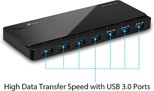 TP-Link Powered USB Hub 3.0 with 7 USB 3.0 Data Ports and 2 Smart Charging USB Ports, 12V/4A Power Adapter