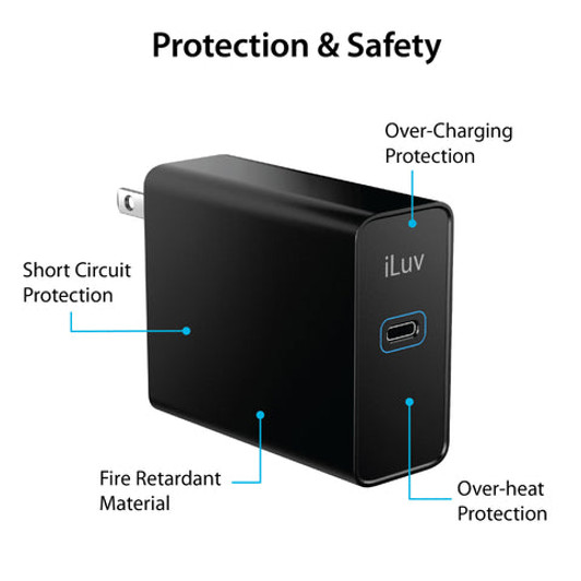 iLuv 60W AC Charger Support PD with USB C Port (Black) iLuv 60W AC Charger Support PD with USB C Port (Black)