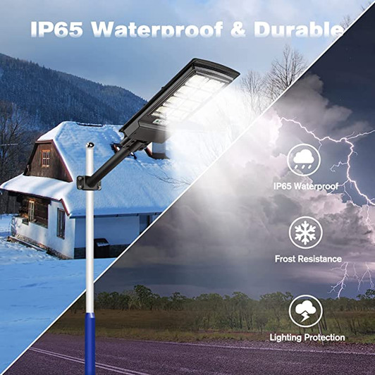 Solar Powered IP65 Waterproof 500W Street Outdoor Light - Dusk to Dawn Super Bright Led Street with Motion Sensor installation Bracket & remote