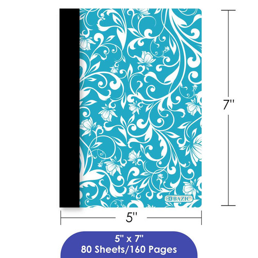 BAZIC 80 Ct. 5" x 7" Floral Poly Cover Personal Composition Book