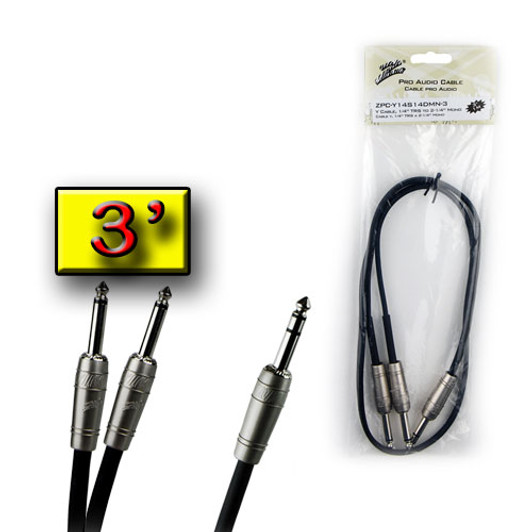 Studioz 3ft 1/4" Stereo Jack to 2 1/4" Mono Jack Cable