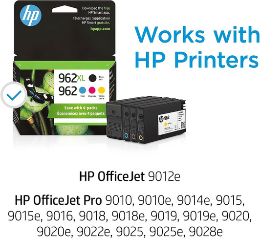 HP 962XL Black & 962 Cyan Magenta Yellow Ink Cartridges