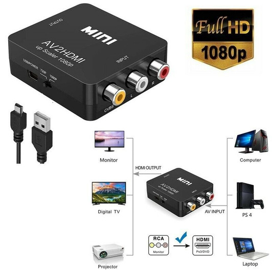 3 RCA Audio Video  to HDMI Converter