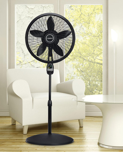 Lasko Black Oscillating Cyclone Pedestal Fan, Adjustable Height, Timer, Remote Control, 3 Speeds