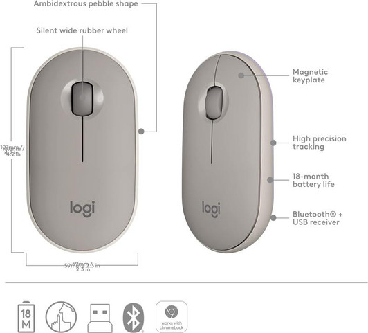 Logitech M350 Pebble Wireless Almond Milk Mouse
