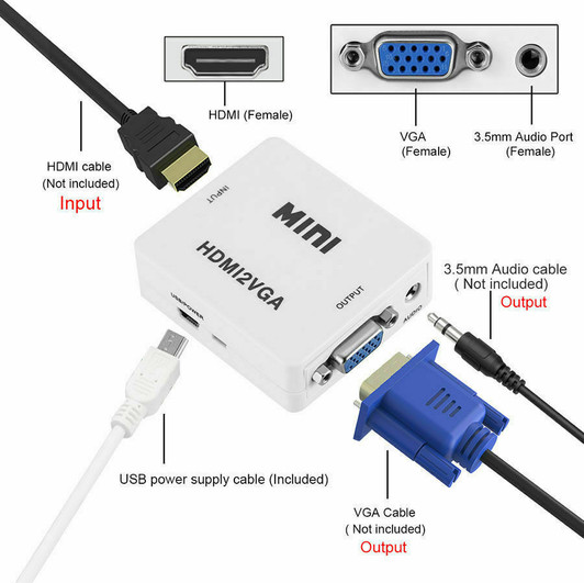VGA & Audio to HDMI Mini Converter Adapter