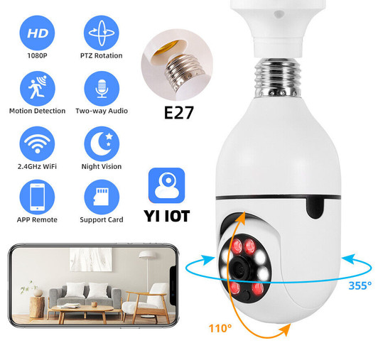 WIFI Panorama Camera Wireless Security 360° 1080P IP E27 Light Bulb