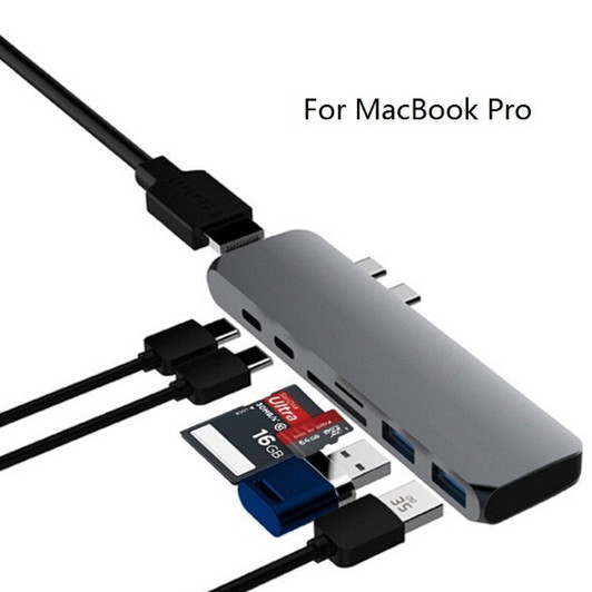 CTG USB-C Hub for MacBook, 7-in-1 USB-C to USB-C Adapter, 4K HDMI, USB C and 2 USB A Data Ports, SD and microSD Card Reader