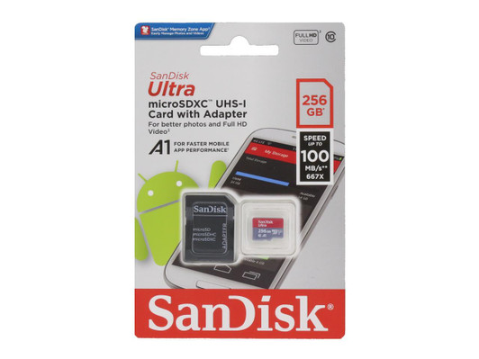 SanDisk 256GB MicroSD Card 100MB/s, C10, U1, Full HD, A1 SanDisk 256GB MicroSD Card 100MB/s, C10, U1, Full HD, A1