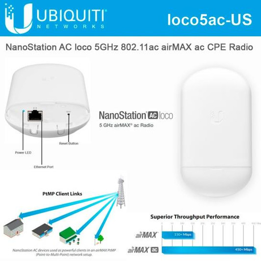 Ubiquiti NanoStation 5AC Loco, 5 GHz airMAX ac CPE with Dedicated Wi-Fi Management