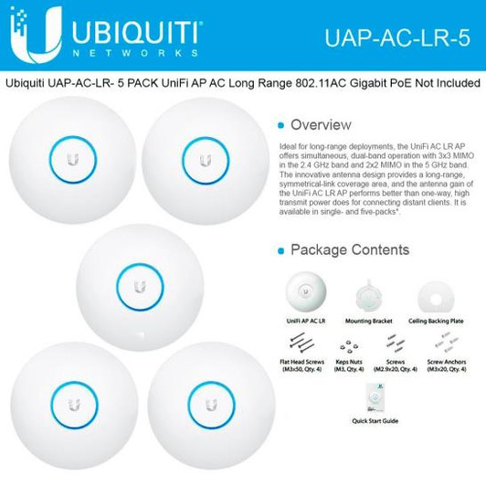 Ubiquiti AC LR 5 Pack Wireless Access Point without POE adapter