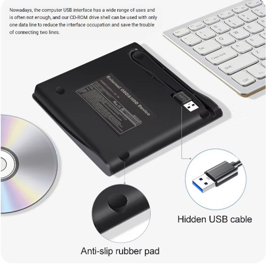 CTG USB 3.0 SATA External DVD CD-ROM RW Player Optical Drives Enclosure, 5Gbps 12.7mm