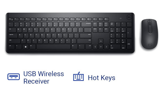 Dell KM3322W Wireless Keyboard and Mouse, 2.4GHz, USB Wireless Receiver