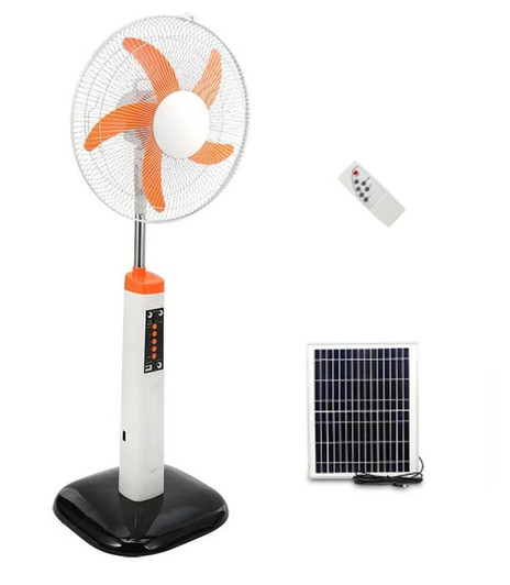16" Rechargable fan With LED light, Remote ,Solar Panel And USB-A Port For Charging