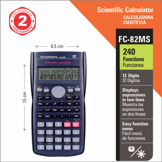 Studmark Scientific Calculator, 240 Functions, Dual power.