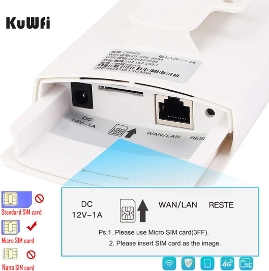 KuWFi Waterproof Outdoor 4G LTE CPE SIM Card WiFi Router 150Mbps CAT4 SIM LTE Routers Work Work with SIM Card Mode And