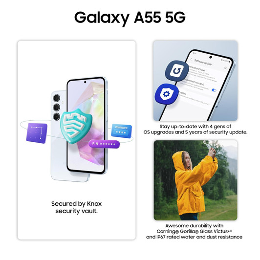 Samsung Galaxy A55 5G DS Phone With 8GB RAM, 256GB Storage-Awesome iceblue