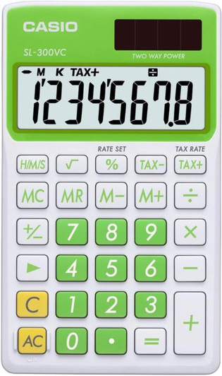 Casio 8 Digits Standard Function Calculator, Solar Plus- Green