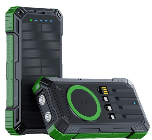 Solar Power Bank 20000 mAh Waterproof Portable Battery Pack Charger Built-in LED Flashlight & Type-C With Wireless Charging.