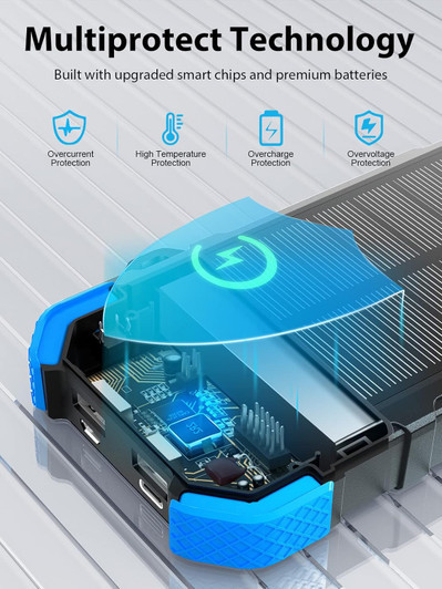 Solar Power Bank 10000 mAh Waterproof Portable Battery Pack Charger Built-in LED Flashlight & Type-C With Wireless Charging.