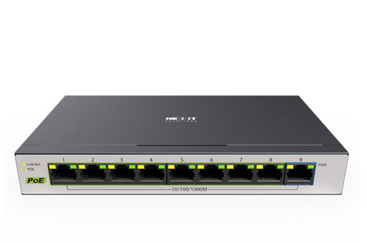 Nexxt Professional 9 port PoE + Gigabit desktop switch, 60W Max, 10/100/1000Mbps
