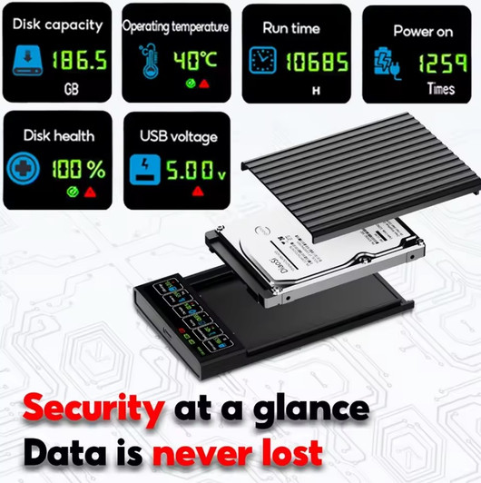 CTG USB 3.1 to 2.5" SATA Hard Drive enclosure With Digital Display And USB-C Cable And