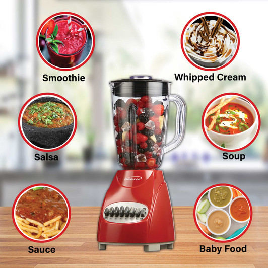 Brentwood 12 Speed Blender with Plastic Jar- Red.