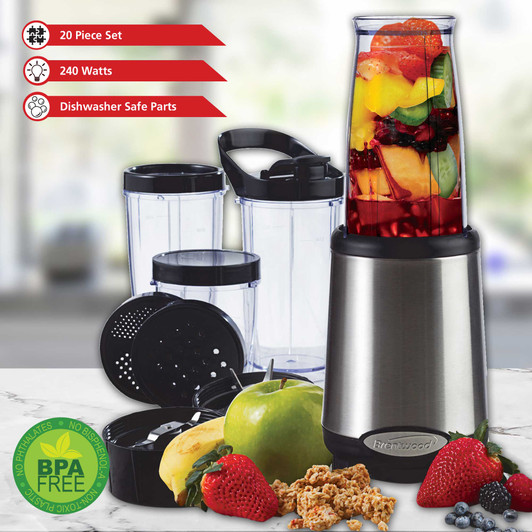 Brentwood Multi Pro Personal Blender 20pc Set, Stainless Steel 240 Watts