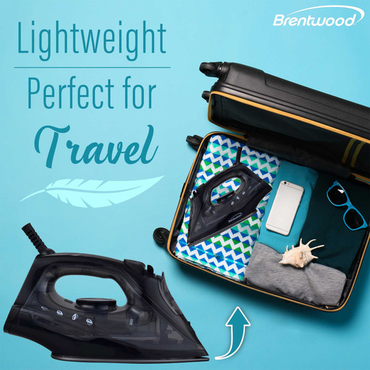 Brentwood Steam Iron Non-Stick, 1200-watts- Black