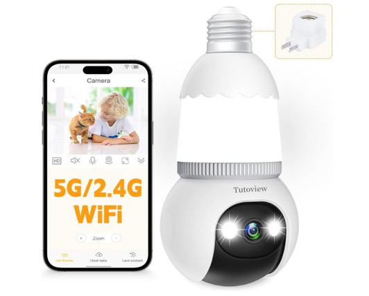 Tutoview 4MP Light Bulb Security Camera Wireless Outdoor Indoor Camera with Night Vision, Motion Detection, 360° Remote Viewing, and Real-Time Alerts for Home Safety with Alexa