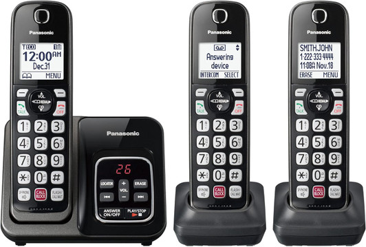 Panasonic Cordless Phone with Answering Machine, Advanced Call Block, Bilingual Caller ID and Easy to Read High-Contrast Display, Expandable System with 3 Handsets-Metallic Black