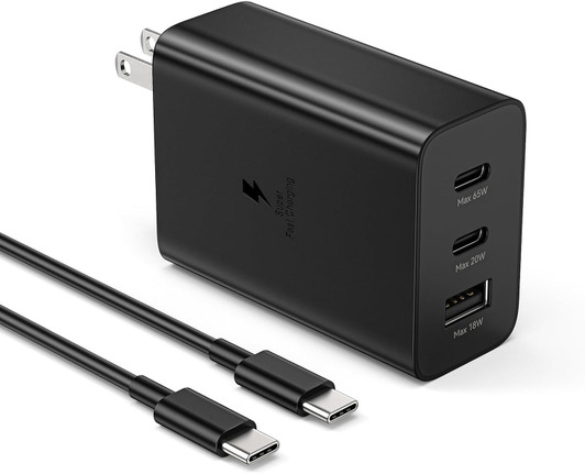 Samsung 65W 3-Port Super Fast Charging Wall Charger With USB-C Cable-Black