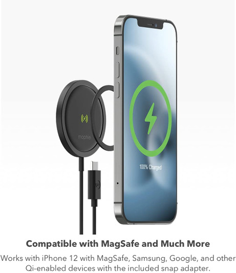 Mophie snap+ Wireless Charger - 15W Wireless Charging pad for Qi-Enabled and MagSafe Compatible Devices