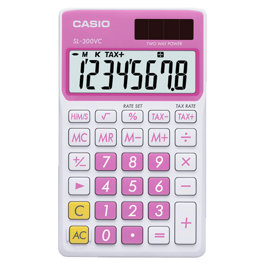 Casio 8 Digits Standard Function Calculator,Solar Plus-Pink