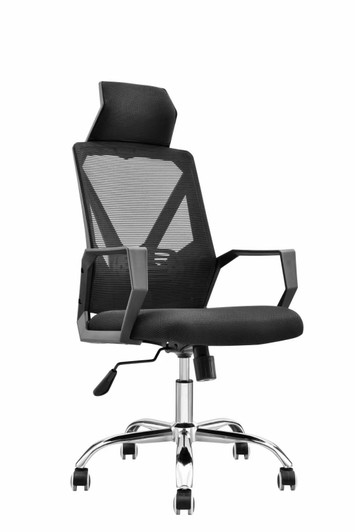 CTG Black Office Mesh Chair With Fixed Armrest,Chrome leg With PU Wheels