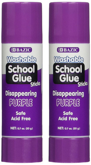 Bazic Washable Disappearing Purple Glue Stick 0.7Oz / 21g 2 Pcs Pack