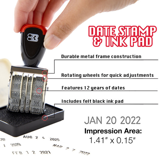 Bazic Date Stamp and Ink Pad Black Ink