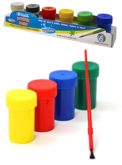 Bazic Washable Poster Paint 6 Color with Brush