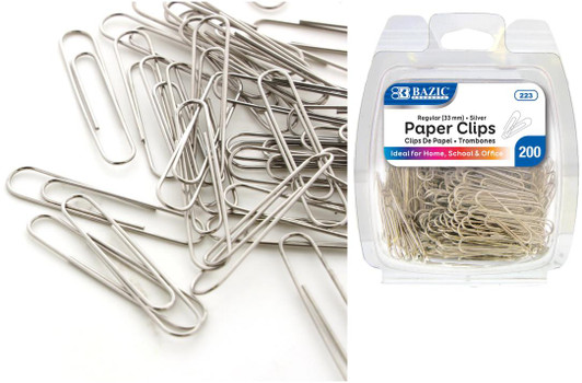 Bazic 33mm Silver Paper Clips 200 Pack