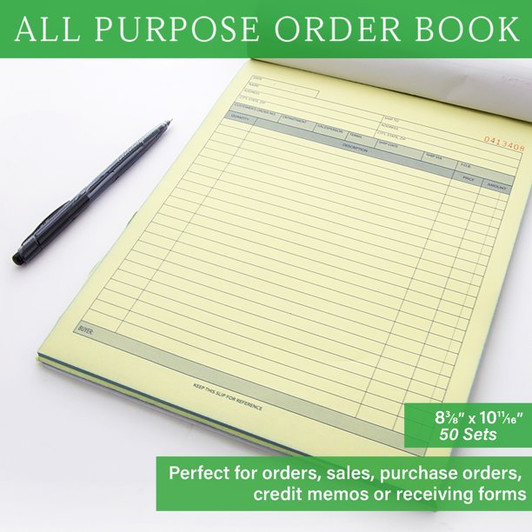 Bazic All Purpose Order Book 2 Part Carbonless 8 3/8" x 10 11/16" 50 Sets