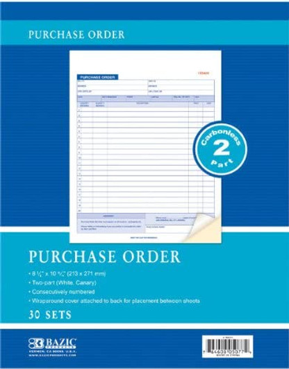 Bazic Purchase Order 2 Part Carbonless 30 Sets Size 8 3/8" x 10 11/16"